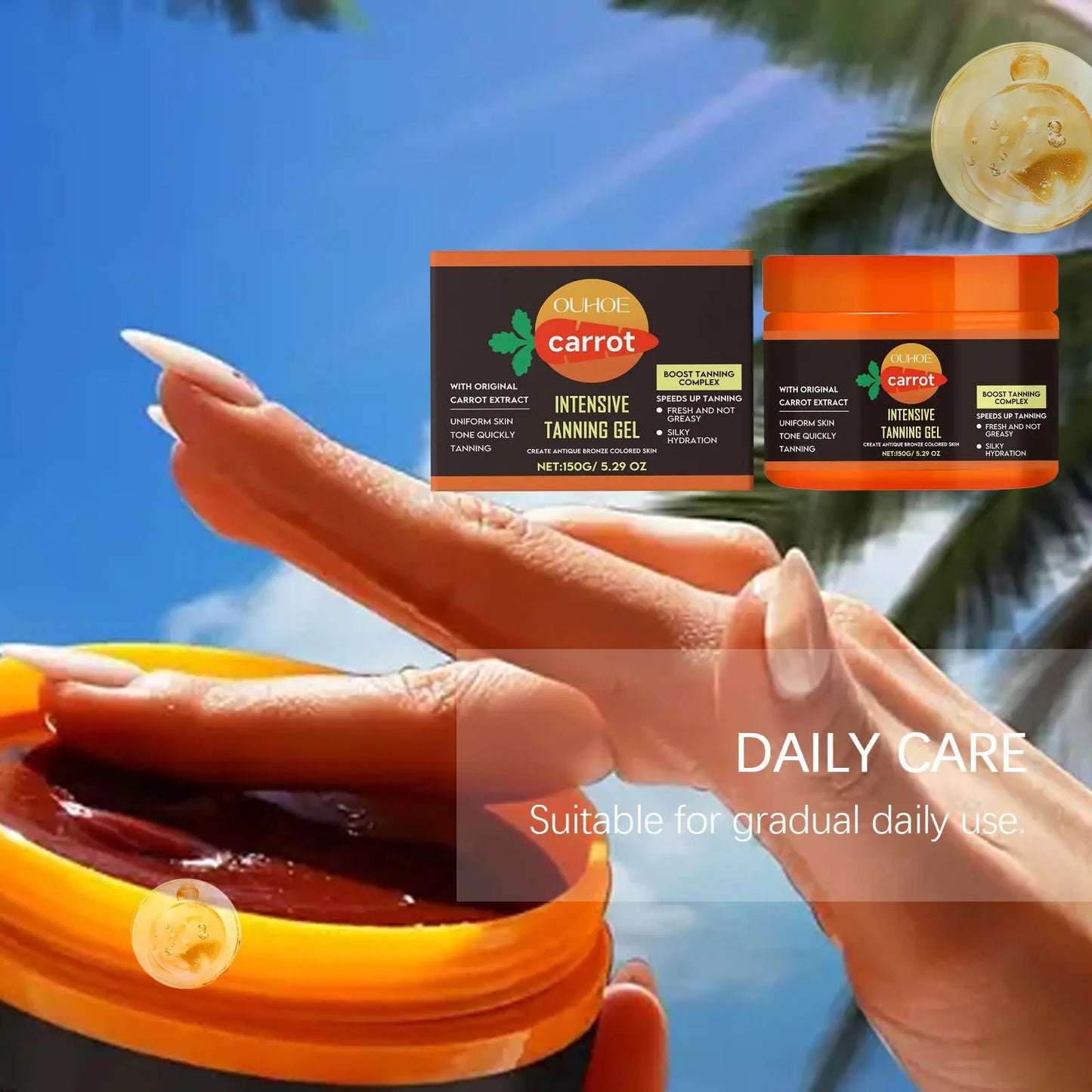 Carrot Extract Sunless Tanning Gel, Self Tanning Gel, Deep Moisturizing & Hydrating Body Gel, Body Care Product for Women & Men