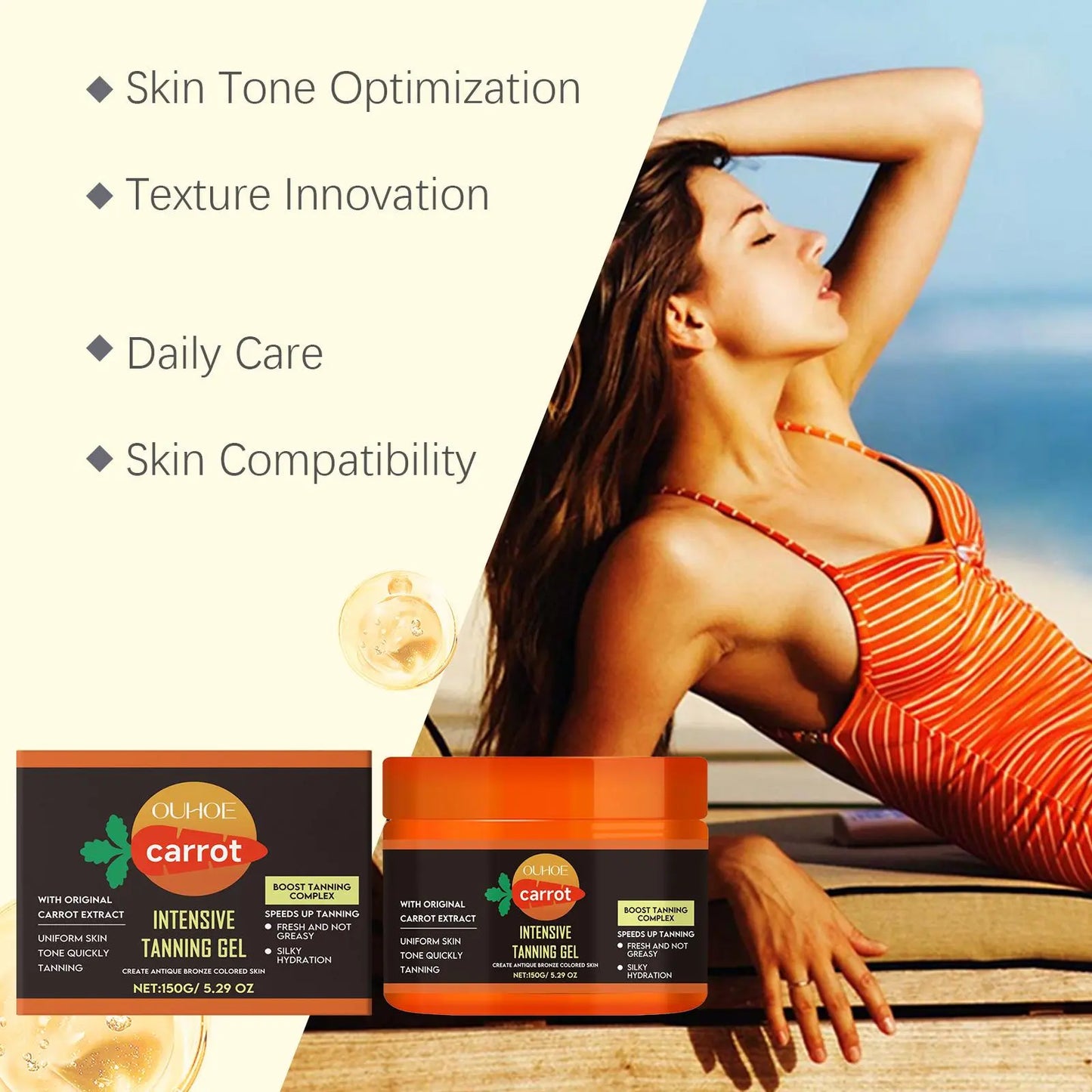 Carrot Extract Sunless Tanning Gel, Self Tanning Gel, Deep Moisturizing & Hydrating Body Gel, Body Care Product for Women & Men