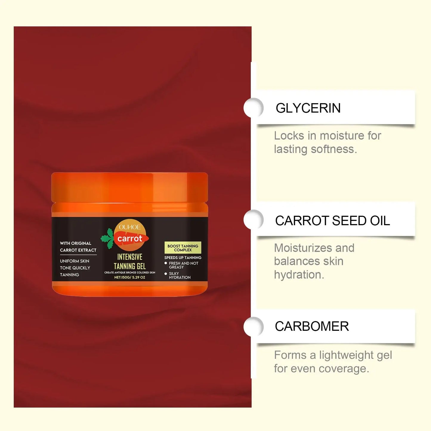 Carrot Extract Sunless Tanning Gel, Self Tanning Gel, Deep Moisturizing & Hydrating Body Gel, Body Care Product for Women & Men